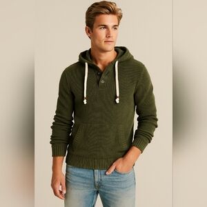 H&M L.O.G.G. Hooded Sweater Men Size Medium Green Preppy Classic Warm Outdoors